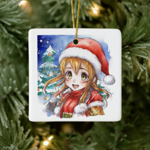 Schattigee Waterverf Anime Girl Christmas geperson Keramisch Ornament