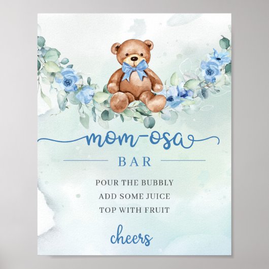 Schattigee waterverf baby blauw beer Mom-osa bar Poster (Voorkant)
