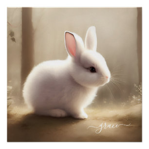 Schattigee Waterverf Baby Bunny Kinder Kamer Naam Perfect Poster