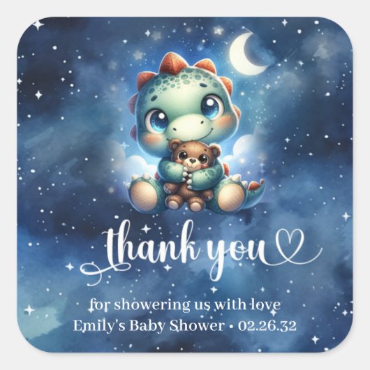 Schattigee waterverf baby Dino en Teddybeer baby Vierkante Sticker (Voorkant)