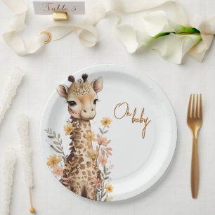 Schattigee Waterverf Baby Giraffe Baby shower Papieren Bordje