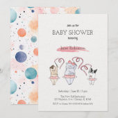 Schattigee Waterverf Baby shower Meisje Uitnodigin Kaart (Voorkant / Achterkant)