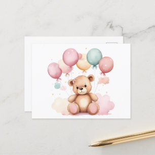 Schattigee Waterverf Baby showers ballonnen teddyb Briefkaart