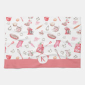 Schattigee Waterverf bakpatroon roze monogram Theedoek (Horizontaal)