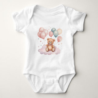Schattigee Waterverf Ballonnen Teddy Bear op Cloud Romper