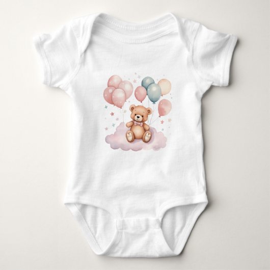 Schattigee Waterverf Ballonnen Teddy Bear op Cloud Romper (Voorkant)