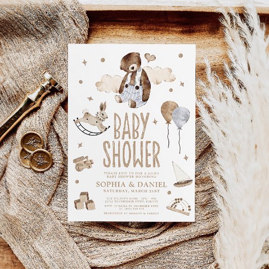Schattigee Waterverf Beer Modern Boho Baby shower Kaart