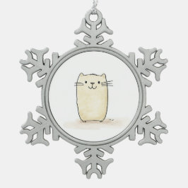 Schattigee Waterverf Beige Cat Tin Sneeuwvlok Ornament