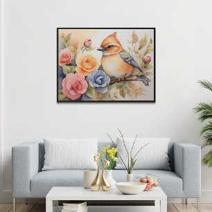 Schattigee Waterverf Bird Flower Art Gift Poster