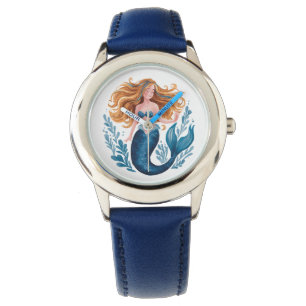 Schattigee Waterverf Blauwe Zeemeermin Kinder Horl Horloge