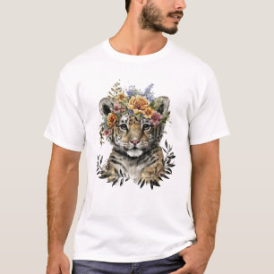 Schattigee Waterverf Bloemen Baby Tijger T-shirt