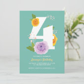 Schattigee Waterverf Bloemen Kinder 4e Verjaardags Save The Date (Staand voorkant)