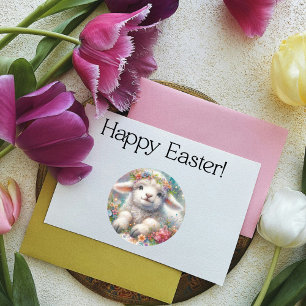 Schattigee Waterverf Bloemen Kroonlam Pasen Ronde Sticker