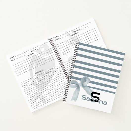 Schattigee Waterverf Blue Bow Stripes Spiral Notit Notitieboek (Binnen)