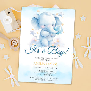 Schattigee Waterverf Blue Elephant Boy Baby shower Kaart