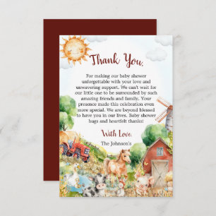 Schattigee Waterverf Boerderij Baby shower Bedankkaart