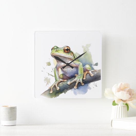 Schattigee Waterverf boomkikker Vierkante Klok (Huis)