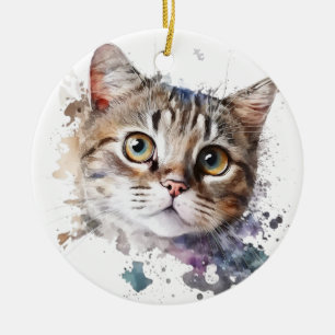 SCHATTIGEE WATERVERF BRUIN TABBY KITTEN KERAMISCH ORNAMENT
