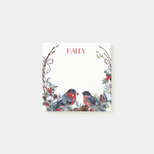 Schattigee Waterverf Bullfinches Krans Post-it® Notes (Voorkant)