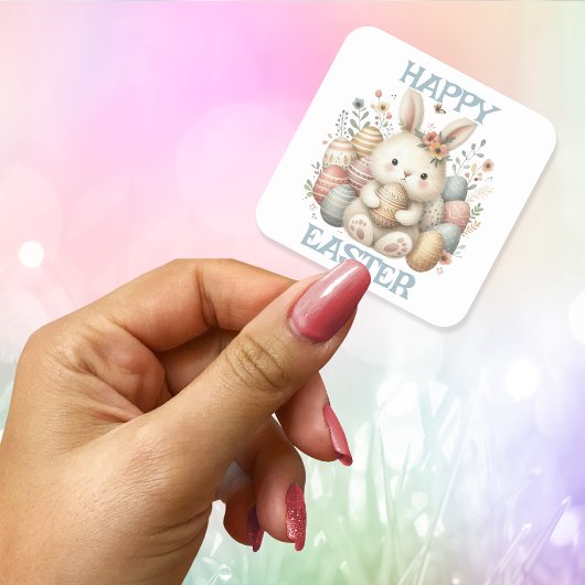 Schattigee waterverf Bunny Easter Vierkante Sticker