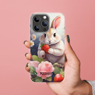 Schattigee Waterverf Bunny met Aardbei & Bloemen iPhone 11 Hoesje