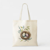 Schattigee Waterverf Bunny Paasnaam Canvas tas (Achterkant)