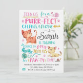 Schattigee Waterverf Cat Invite Kaart (Staand voorkant)