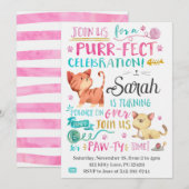 Schattigee Waterverf Cat Invite Kaart (Voorkant / Achterkant)