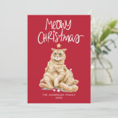 Schattigee Waterverf Cat Meowy Christmas Non-Foto Feestdagenkaart (Staand voorkant)