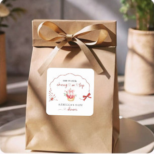 Schattigee Waterverf Cherry Baby shower ten gunste Vierkante Sticker