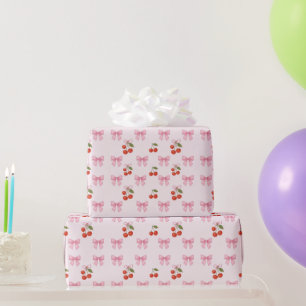 Schattigee Waterverf Cherry Bow Coquette Pattern Cadeaupapier