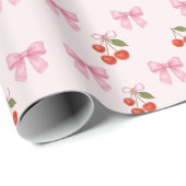 Schattigee Waterverf Cherry Bow Coquette Pattern Cadeaupapier (Rol Hoek)