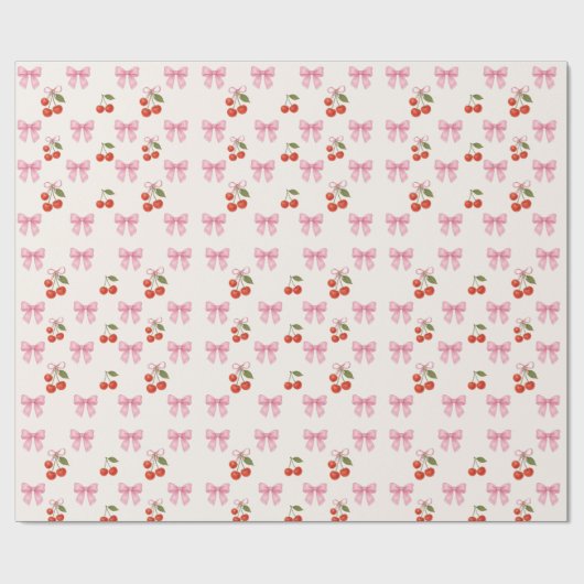 Schattigee Waterverf Cherry Bow Coquette Pattern Cadeaupapier (Vlak)