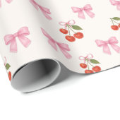 Schattigee Waterverf Cherry Bow Coquette Pattern Cadeaupapier (Rol Hoek)