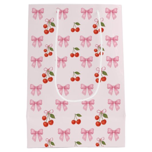 Schattigee Waterverf Cherry Bow Coquette Pattern Medium Cadeauzakje (Achterkant)