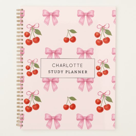 Schattigee Waterverf Cherry Bow Coquette Studieles Planner (Voorkant)
