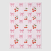 Schattigee Waterverf Cherry Pink Bow Coquette Gift Tissuepapier (Voorkant)