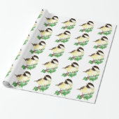 Schattigee Waterverf Chickadee Holly Berry Christm Cadeaupapier (Uitgerold)
