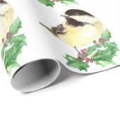 Schattigee Waterverf Chickadee Holly Berry Christm Cadeaupapier (Rol Hoek)