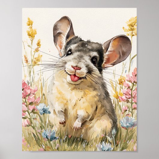 Schattigee Waterverf Chinchilla Print – Funny Chin (Voorkant)