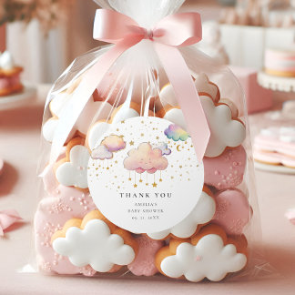 Schattigee Waterverf Cloud Star Baby Girl Shower Ronde Sticker