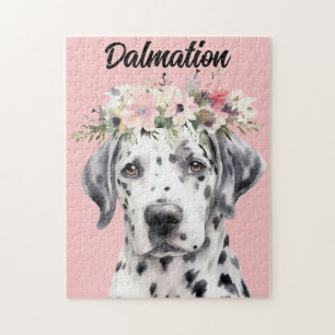 Schattigee Waterverf Dalmatische Hond/Bloemen Legpuzzel