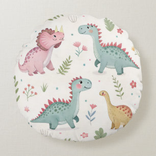 Schattigee Waterverf Dinosaurus Baby Rond Kussen