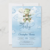 Schattigee waterverf dinosaurus op schommel in de kaart (Voorkant)