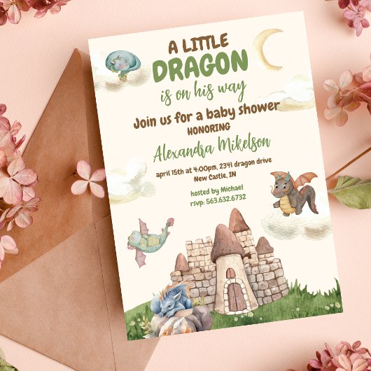 Schattigee Waterverf Dragon Baby shower Kaart