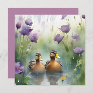 Schattigee Waterverf Duck N Wildflower Blank Kaart