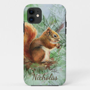Schattigee Waterverf Eekhoorn Animal Custom Name iPhone 11 Hoesje
