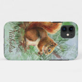 Schattigee Waterverf Eekhoorn Animal Custom Name Case-Mate iPhone Case (Achterkant (horizontaal))
