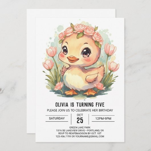 Schattigee Waterverf eend Verjaardag Kaart (Voorkant / Achterkant)