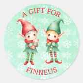 Schattigee Waterverf Elfen van en naar Kerst Ronde Sticker (Voorkant)